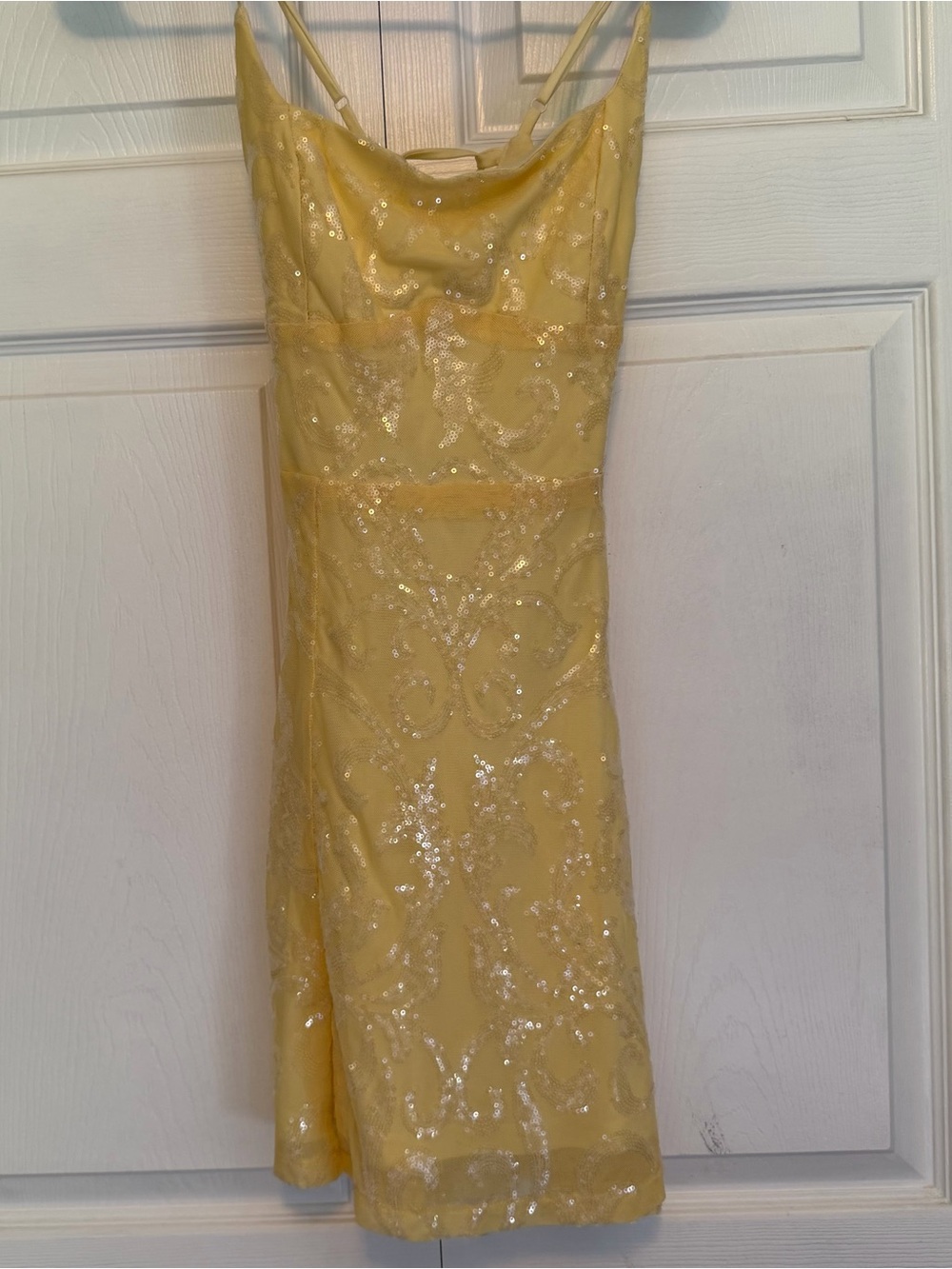 NEVER WORN Windsor Yellow Sequin Slip Dress - Spaghetti Strap & Open Back